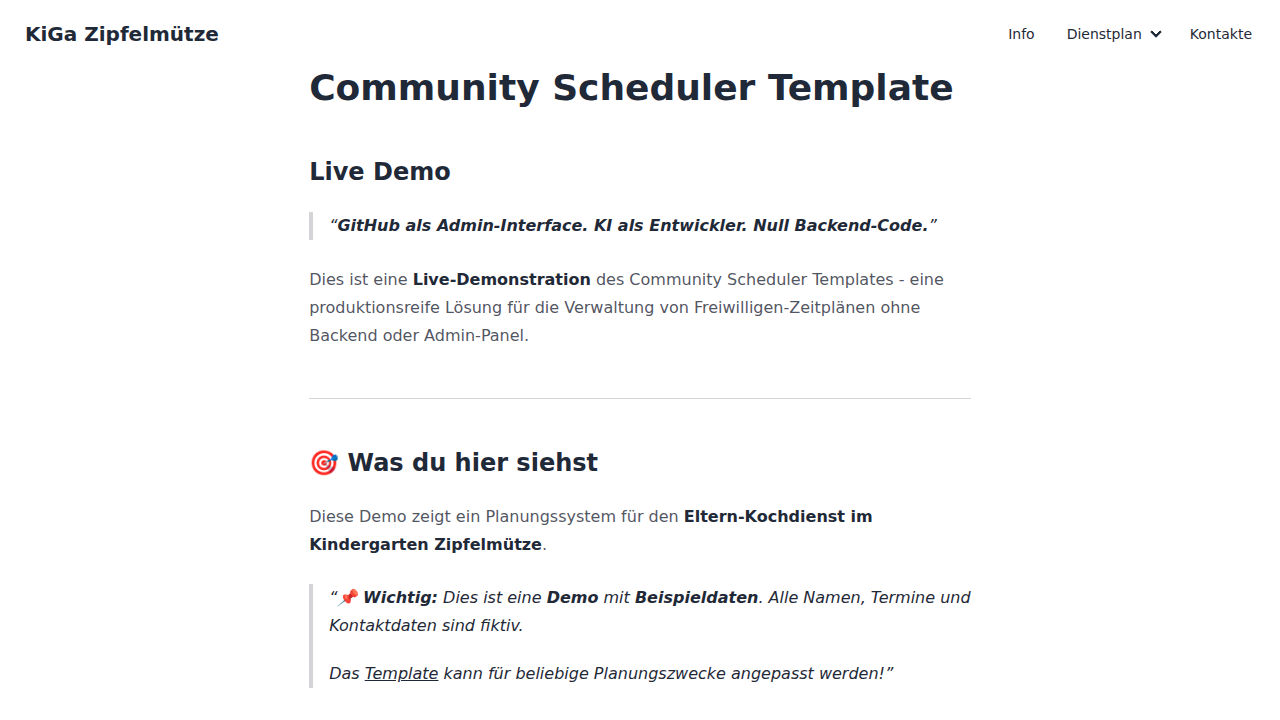 Screenshot von Community Scheduler